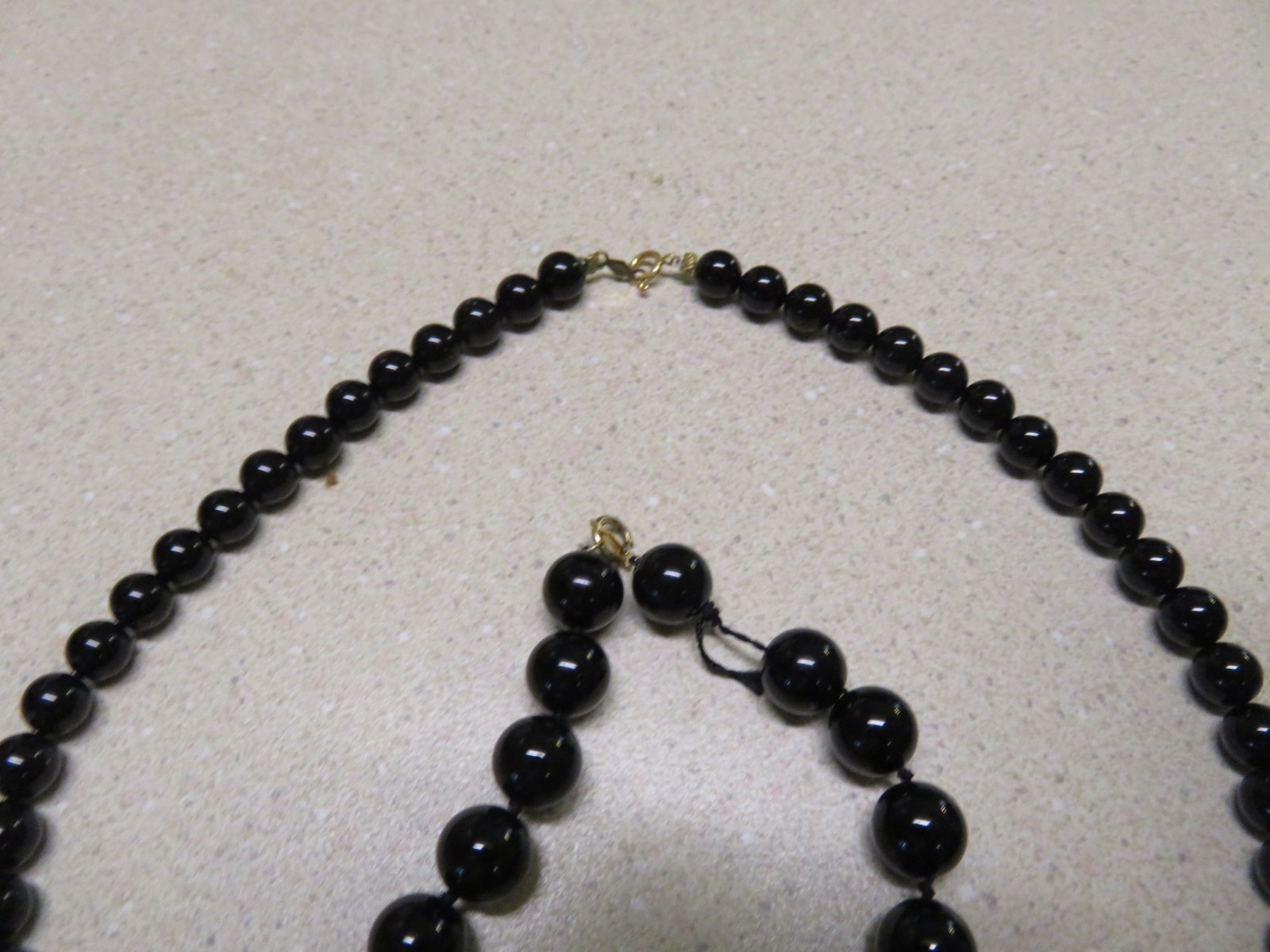 Black Glass Bead Necklace and Matching Bracelet with 14k Yellow Gold Clasp
