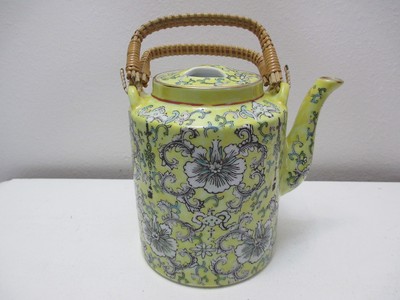 Vintage Andrea Teapot Japanese Porcelain Yellow Black White Blue-Green 6 1/2