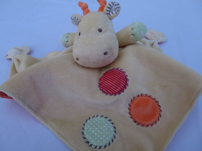 Carter's Yellow & Orange Hippo Baby Security Blanket Blankie Banky Rattle Toy