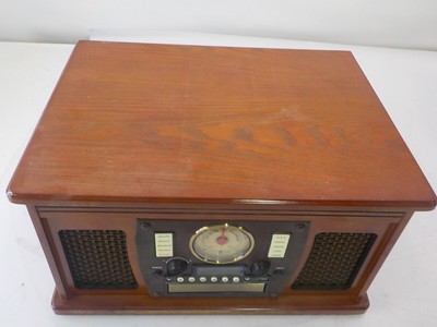 Victrola Aviator Wood 8-in-1 Bluetooth Turntable Entertainment Center, Mahogany