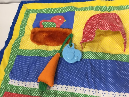 Vintage 1985 Playskool Fold N Go Baby Activity Play Mat Blanket Quilt Squeaker