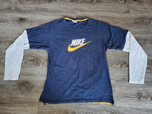Vintage Y2K 2000s Nike Chest Spellout Swoosh Long Sleeve Shirt Grey Tag  Size L