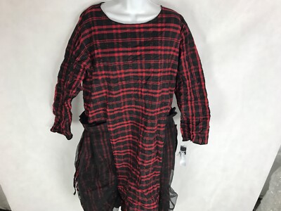 NWT $299 Essential Elements Heydari CSD17 Crunched Dress Red/Plaid Sz - 1X