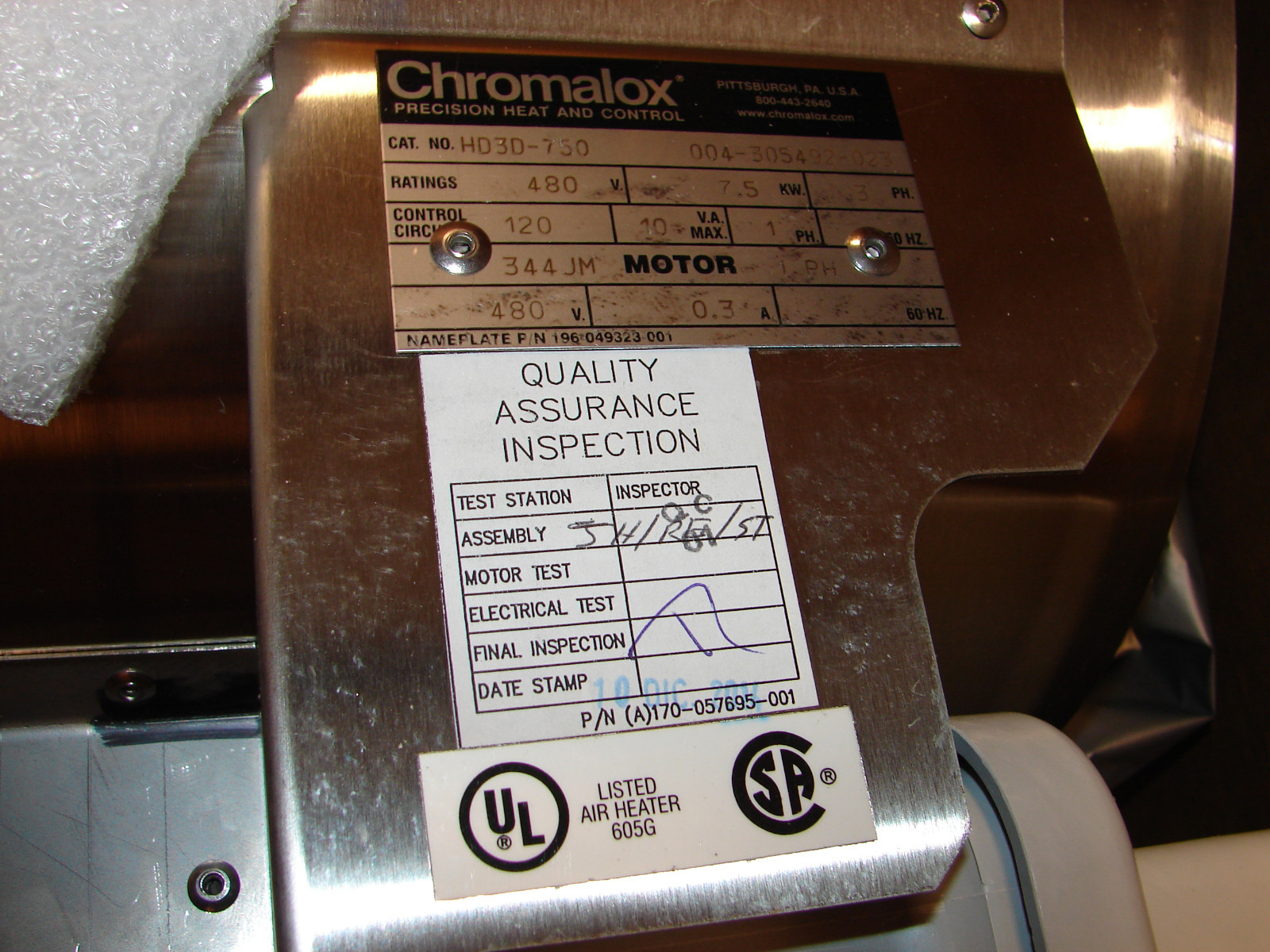 *NEW* Chromalox HD3D-750 480V 3PH Washdown Heater 7.5KW 480V 3PH 9.0A P/N 520241