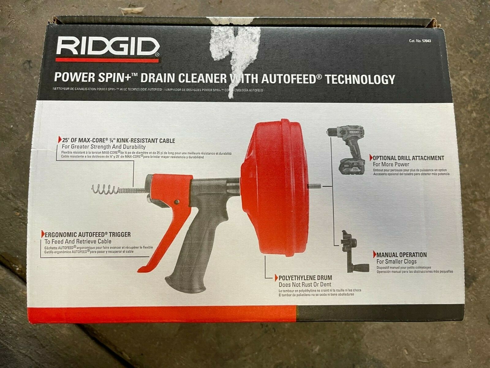 Ridgid 57043 POWER SPIN+ Drain Cleaner with AUTOFEED Ridgid 57043 POWER SPIN+ Drain Cleaner with AUTOFEED