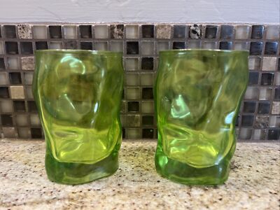 Pair Of Bormioli Rocco Sorgente Light Green Double Rocks Water Dinner Glasses