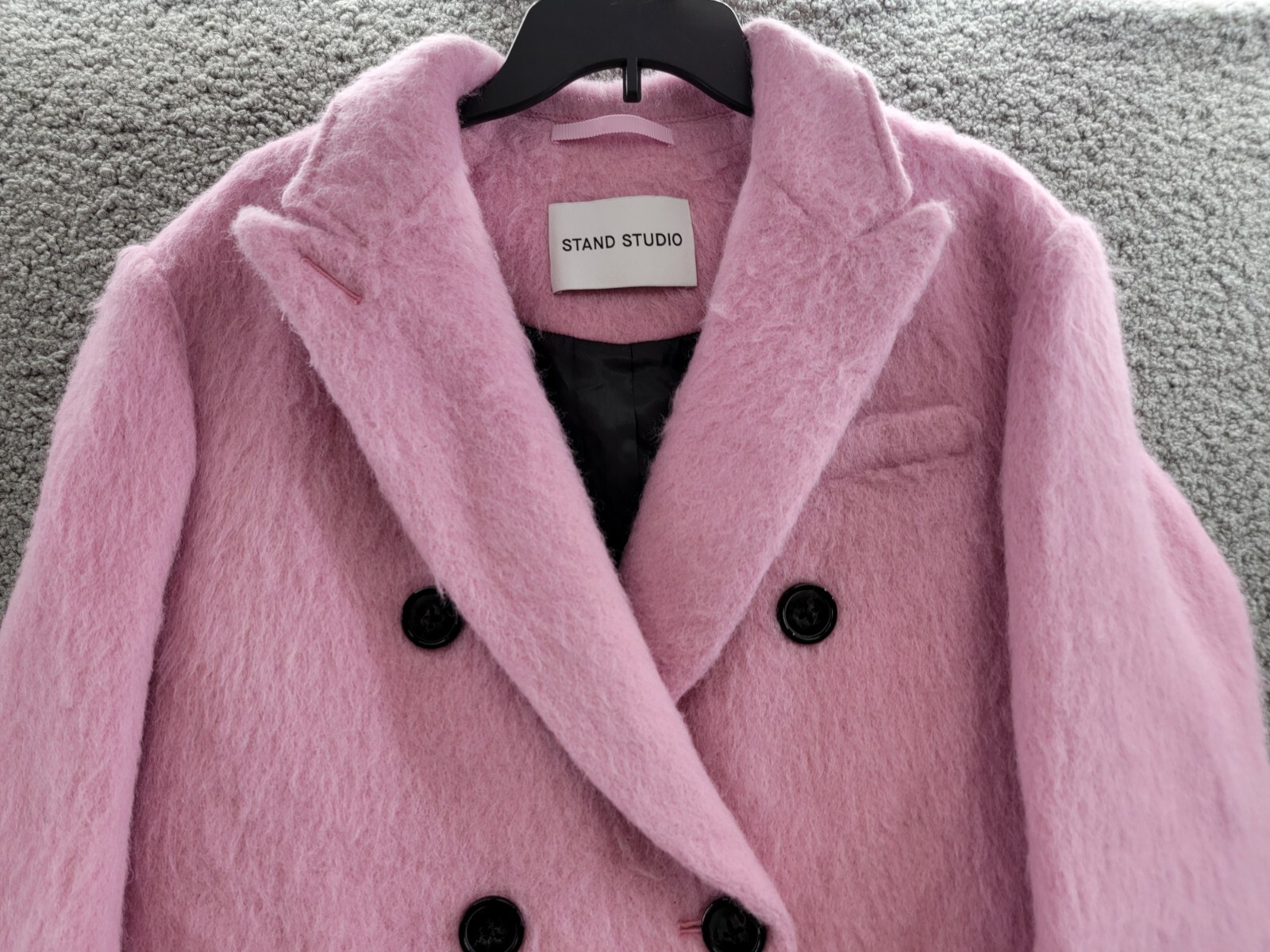 STAND STUDIO Esme Brushed Wool Blend Coat Women's 36 Bubblegum Pink Long Sleeve - Picture 3 of 19