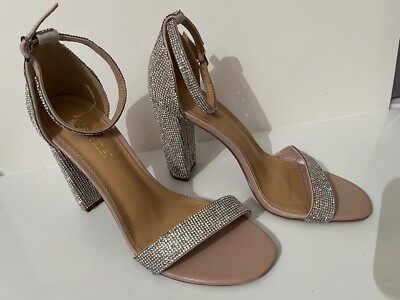 Shoe Dazzle Silver Rhinestone Bling High Block Wedding Heels 7.5