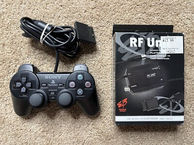 Original Sony PlayStation 2 PS2 DualShock Controller Black OEM With RF Adapter