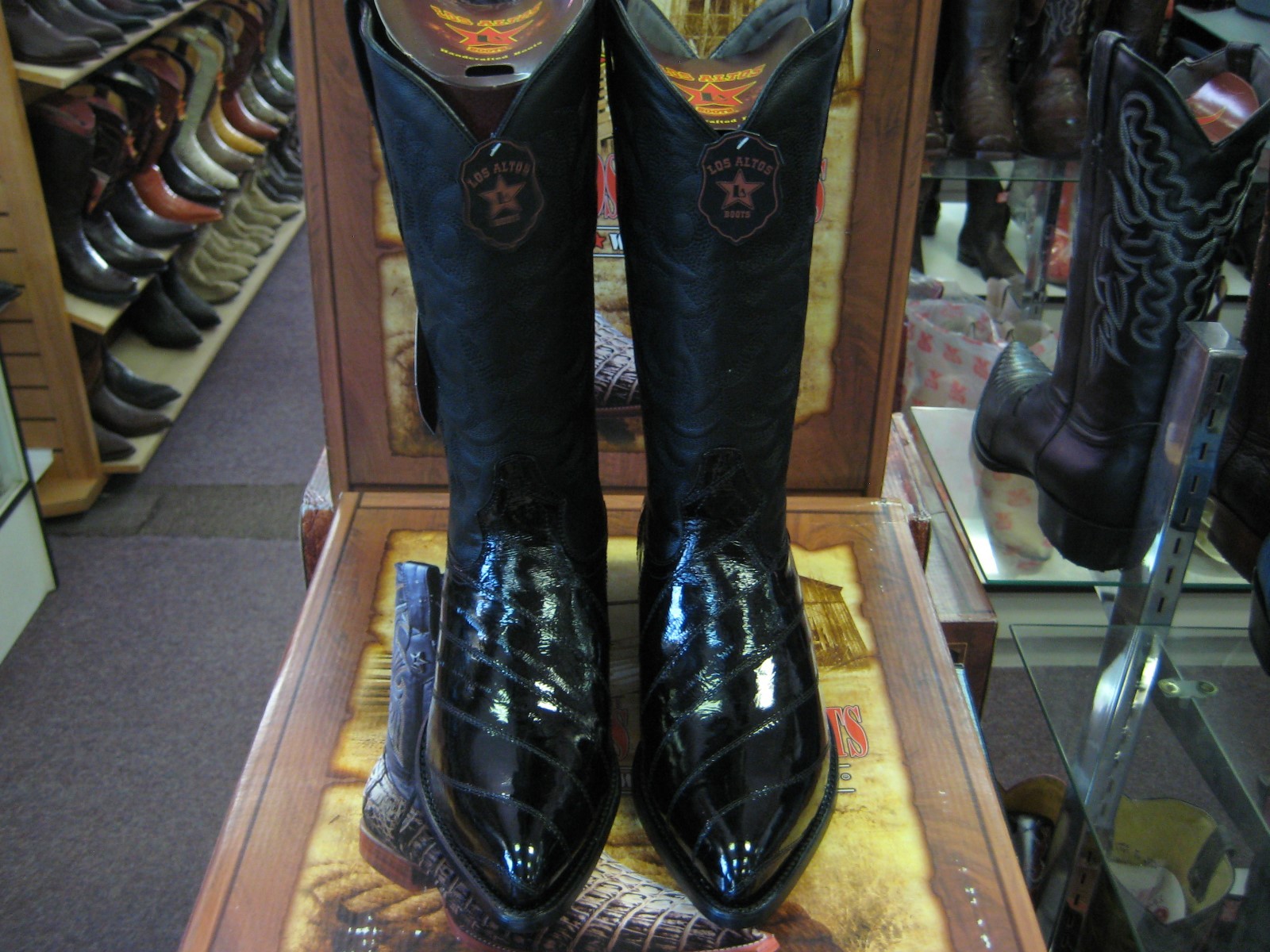Pre-owned Los Altos Boots Los Altos Men Black Genuine Eel Western Cowboy Boot J-toe 990805 Ee+