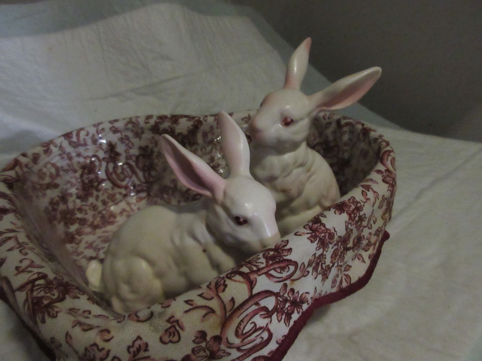 Vintage Lefton White Bunny Rabbit Pair Set Easter Figurines H880 Foil Tag Japan