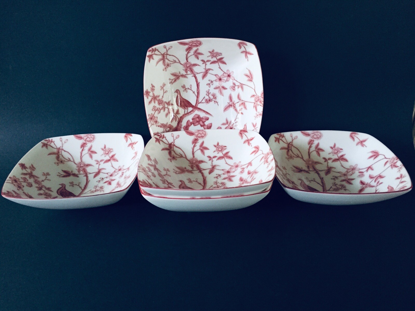Asianera Bone China Small Decorative Serving Bowl Set/5 Red Floral Retired