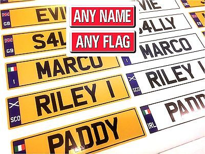 KIDS PERSONALISED NUMBER PLATES FOR TOY RIDE ON CARS TRUCKS JEEPS 140mm x 35mm