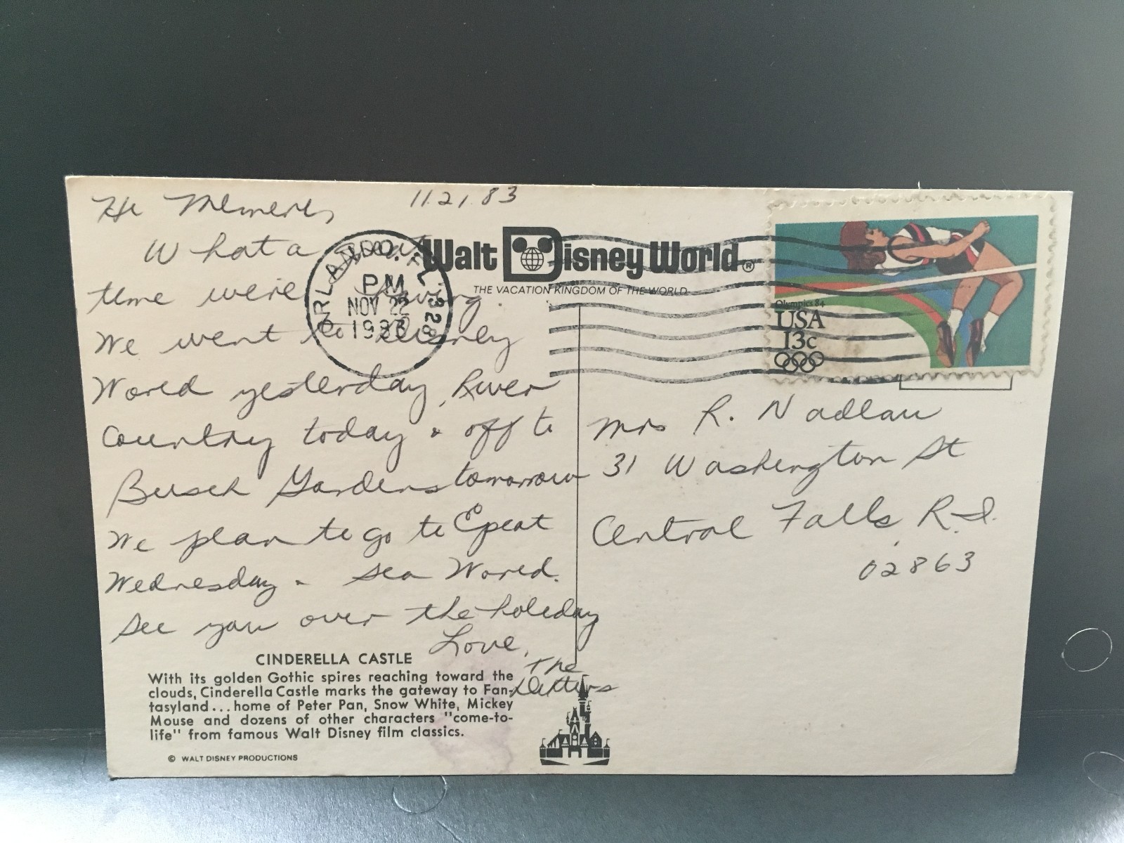 Postscard Cinderella Castle , Walt Disney World, FL    Z7