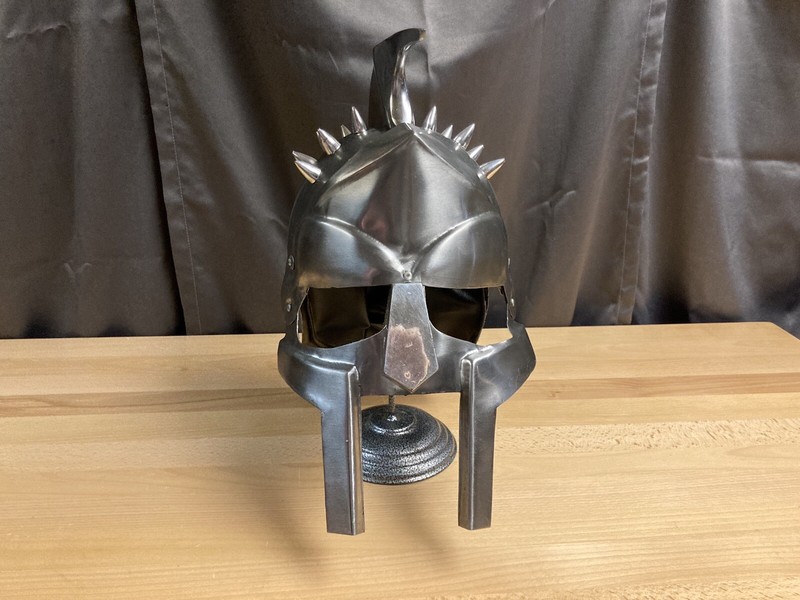 Used Maximus Gladiator Steel Spiked Roman Helmet w/ Face Mask & Stand, MF Doom