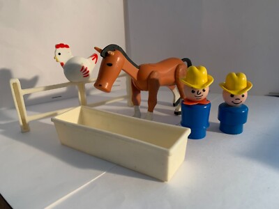 VINTAGE LITTLE PEOPLE FARM LOT: FARMER SON HORSE TROUGH FENCE HEN 