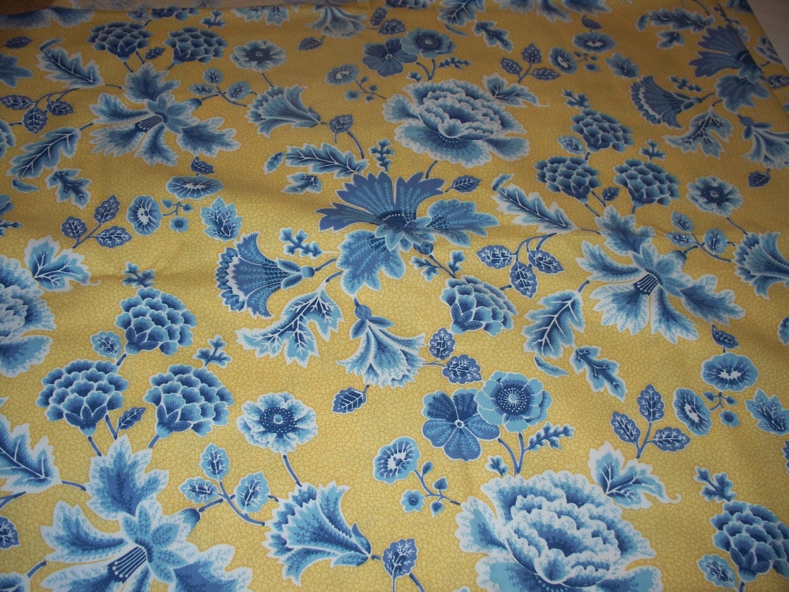 Vintage Cyrus Clark Yellow Blue Flowers Teflon Fabric 