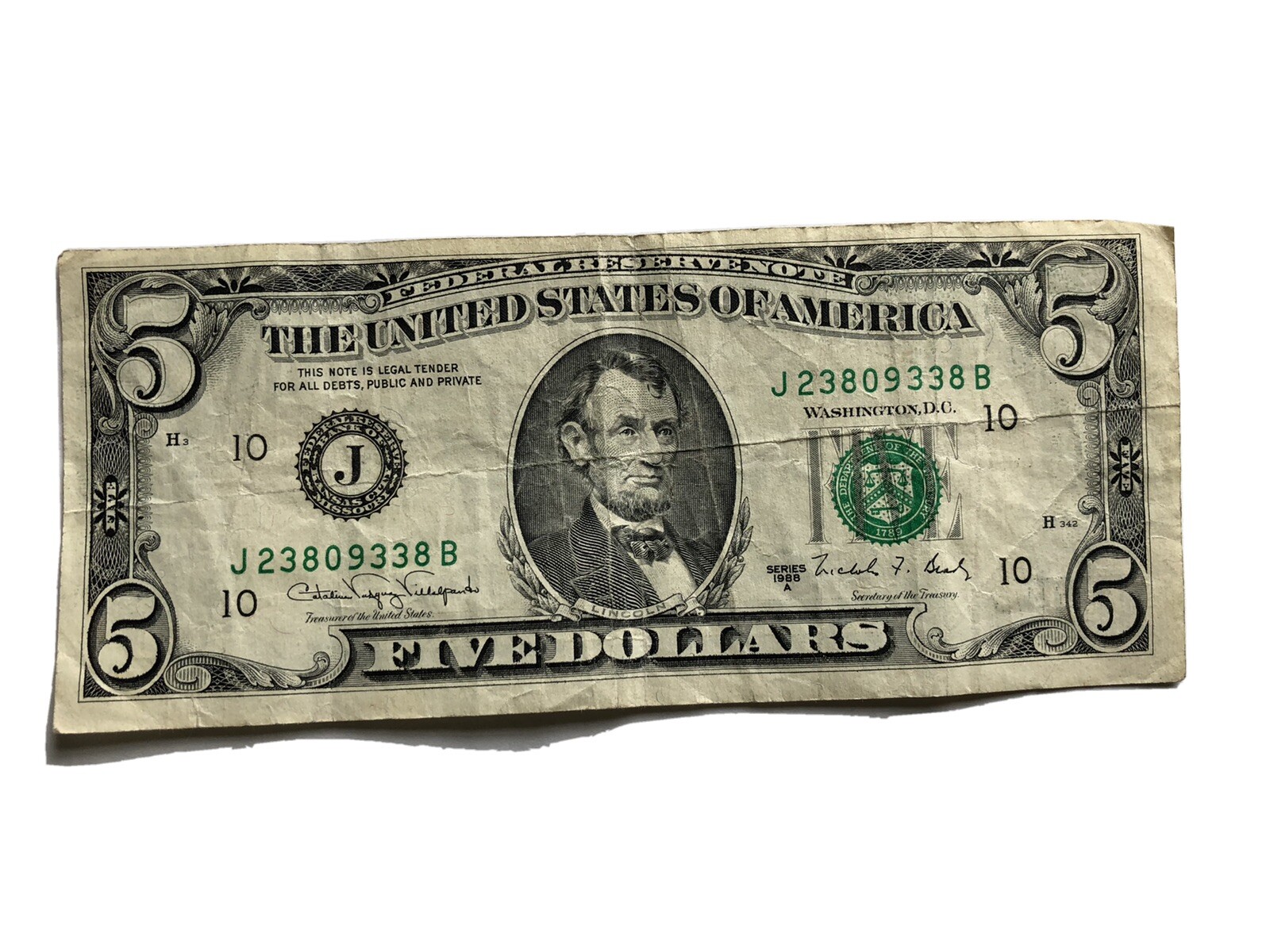 洋書　THE FIVE PERCENTERS【5%】 1988 A $5 Five Dollar Bill Federal Reserve Note J 23809338 B