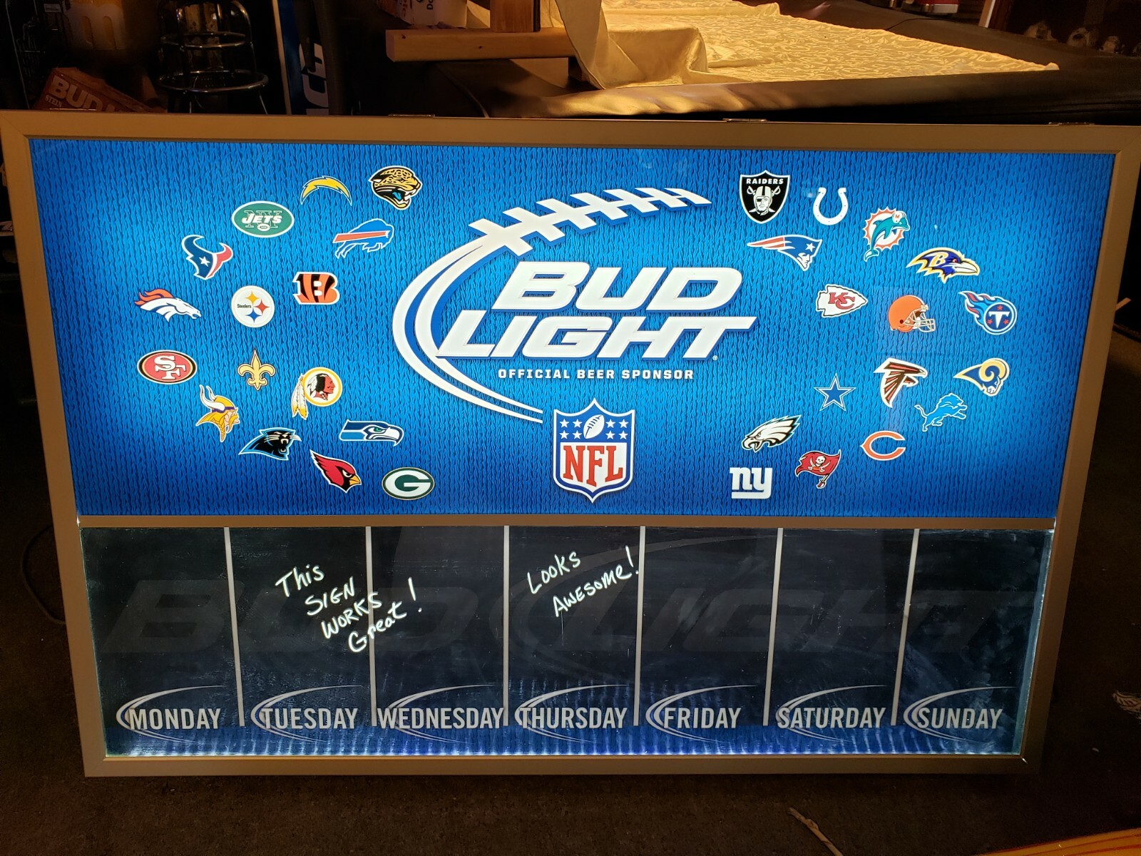 Bud Light Beer NFL Lighted Menu Board Sign - Dry Erase