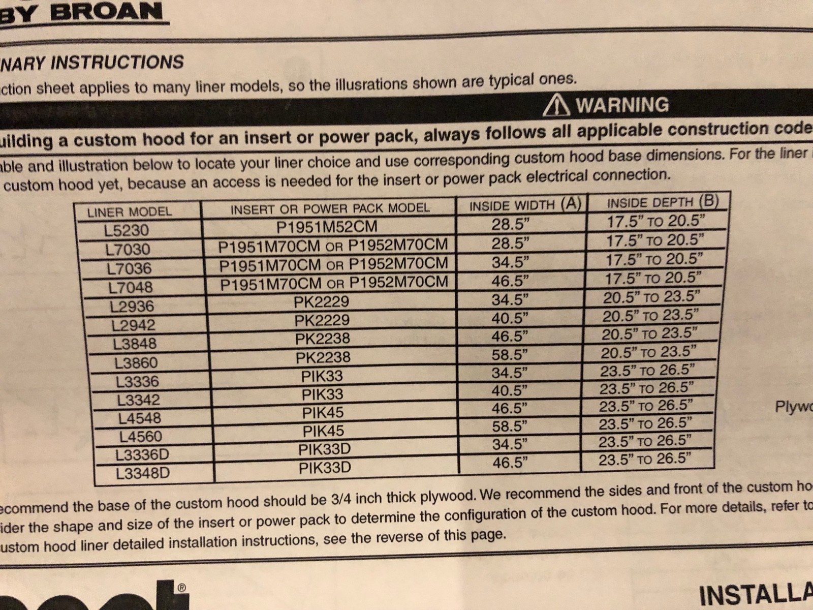 Best By Broan L2942 Custom Hood Liner 42