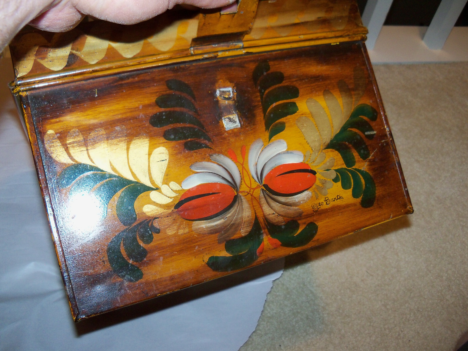 Vintage Toleware Painted Dome Top Document Box Tole Ware Signed Geo Burton