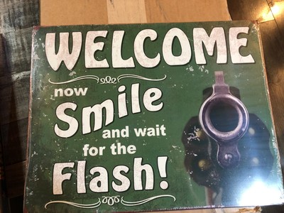 12½'' X 16'' METAL SIGNS, WELCOME AND SMILE