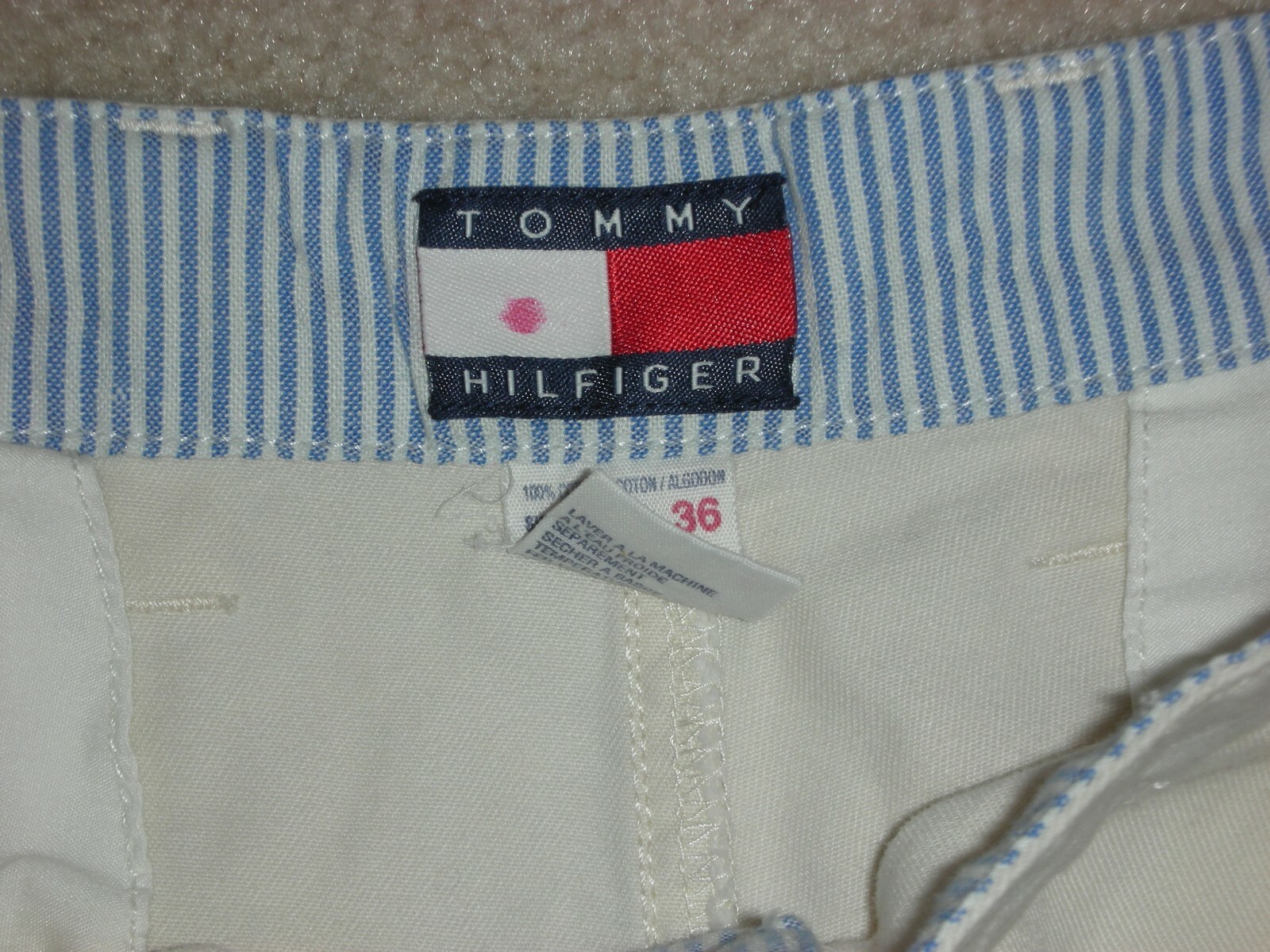 Men's Tommy Hilfiger Flag Vintage Khaki Pleated Shorts Size 36 Cotton