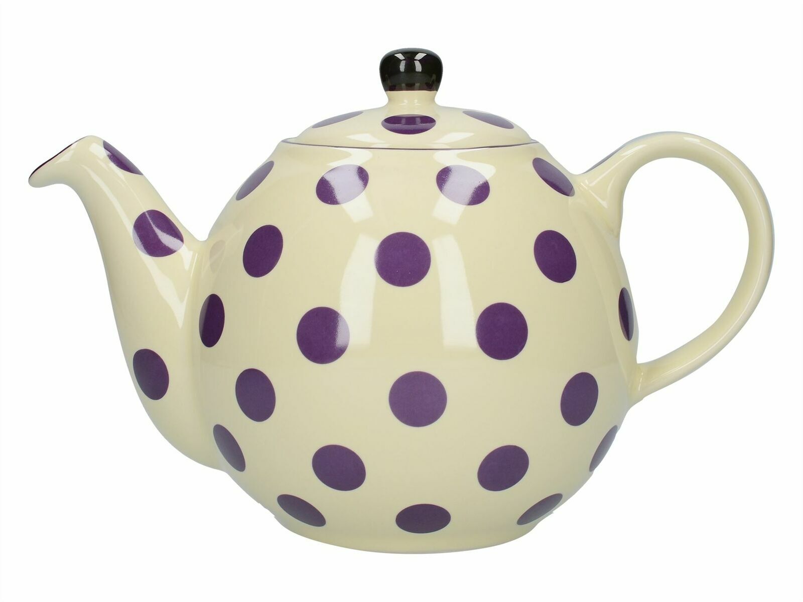 London Pottery Globe Polka Dot Teapot with Strainer, Ceramic Ivory