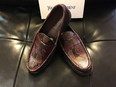 Pre-owned Saint Laurent Ysl  Luxury Python Cognac Loafers M/italy Sizes 40 & 42 Fit Usa 7-9 In Brown