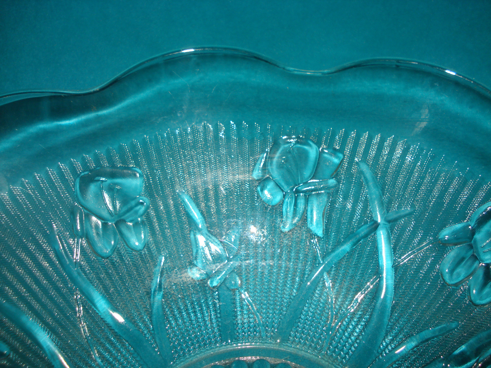 Vintage Iris & Herringbone Clear Depression Glass Ruffled 12