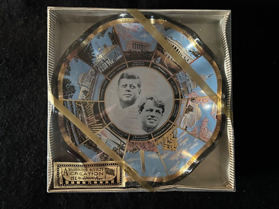 Vintage John & Robert Kennedy Commemorative Glass Plate Houze Art