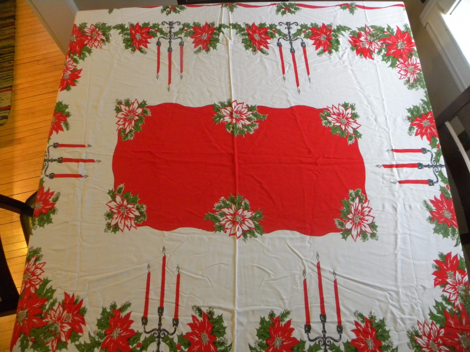 Vintage 1950 - 1960 LINEN Christmas Poinsettia Candles