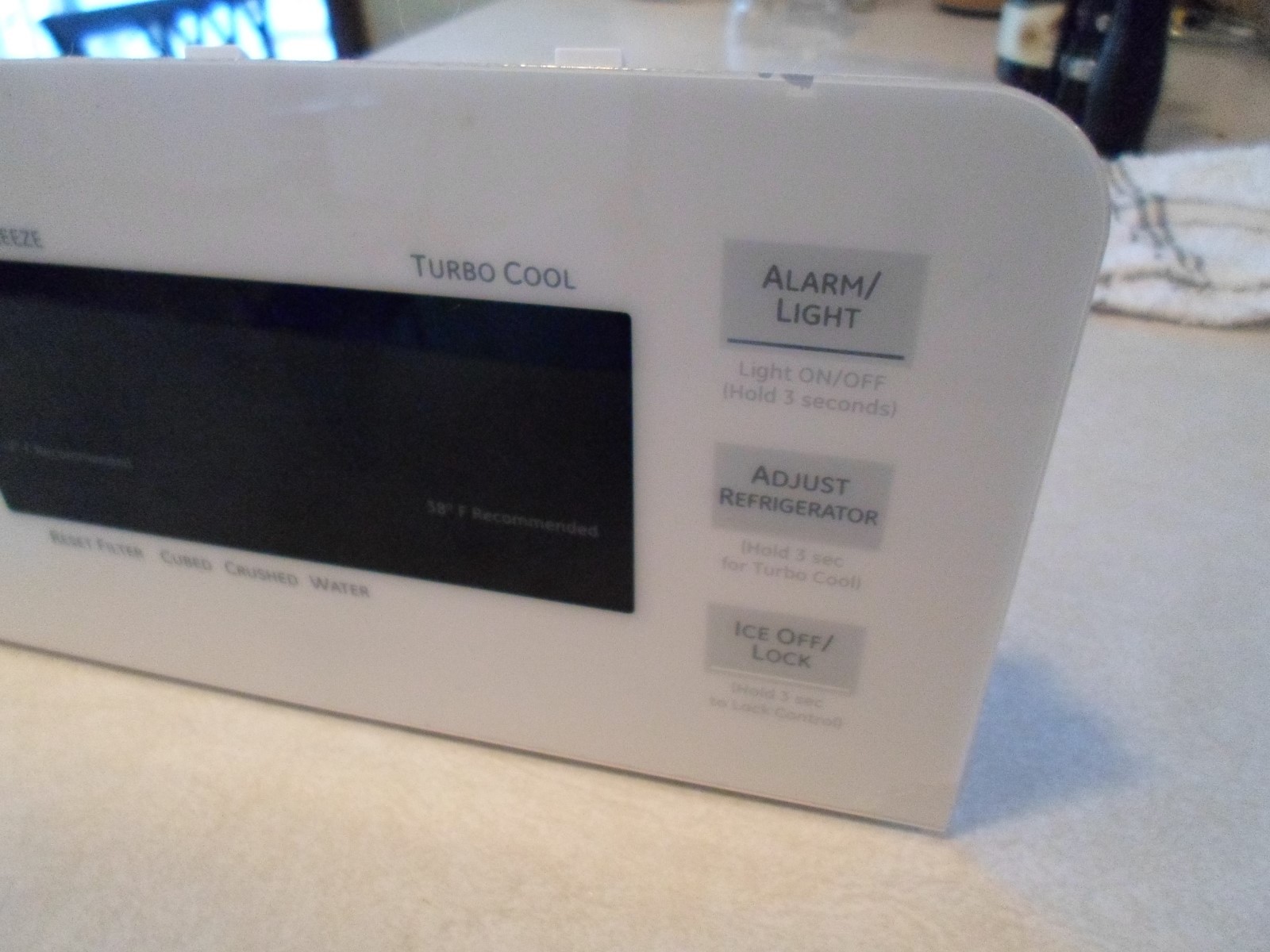 Frigidaire refrigerator white front ice maker panel control water