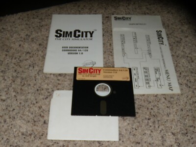 Sim City The City Simulator Version 1.0 Commodore 64 with manual & inserts