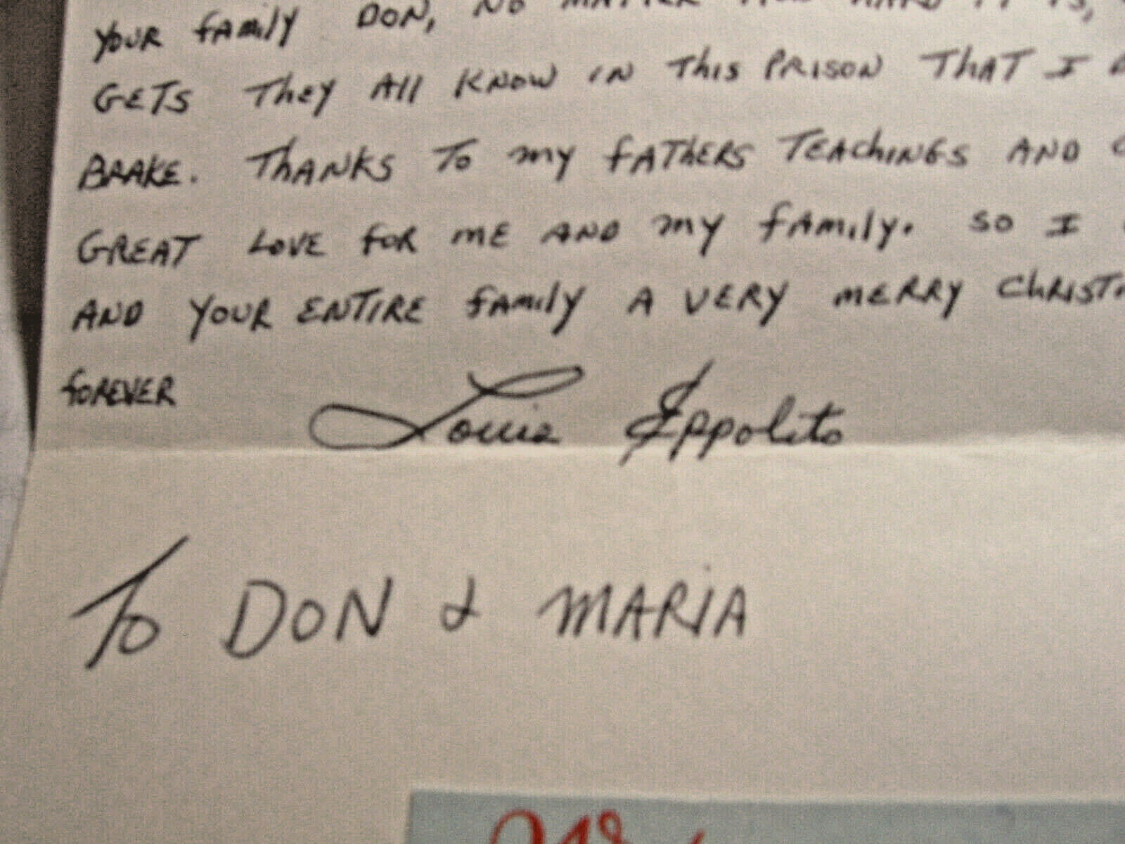 NEW YORK LUCCHESE MAFIA COP LOUIS EPPOLITO PRISON XMAS CORRESPONDENCE......