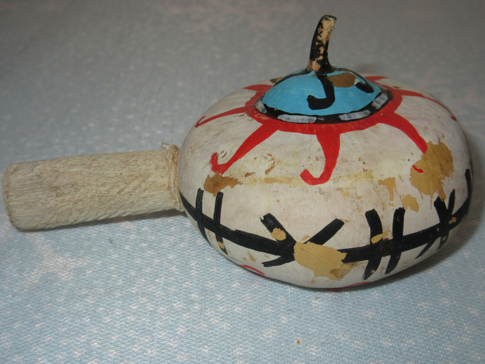 Small 4 ½” gourd dance rattle Aya Katsina design – Artist Erin Talashoma