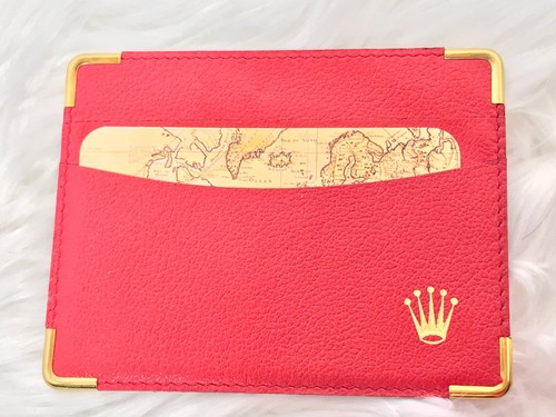 Vintage Rolex Red Leather Credit Card Holder Wallet Business Sport-coat  Slide