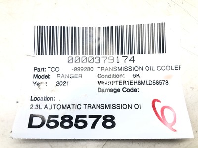 2019-2022 FORD RANGER 2.3L AUTOMATIC TRANSMISSION OIL COOLER KB3G-7A095-AC OEM