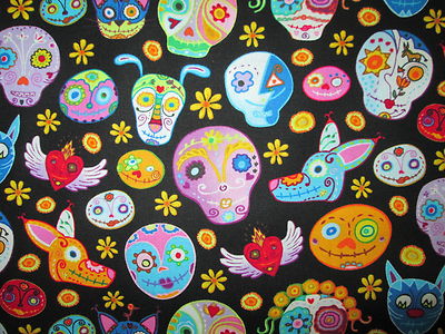 EMOTICONS SKULLS FLOWERS DOGS SMILEY EMOJI HEARTS MORE COTTON FABRIC FQ 