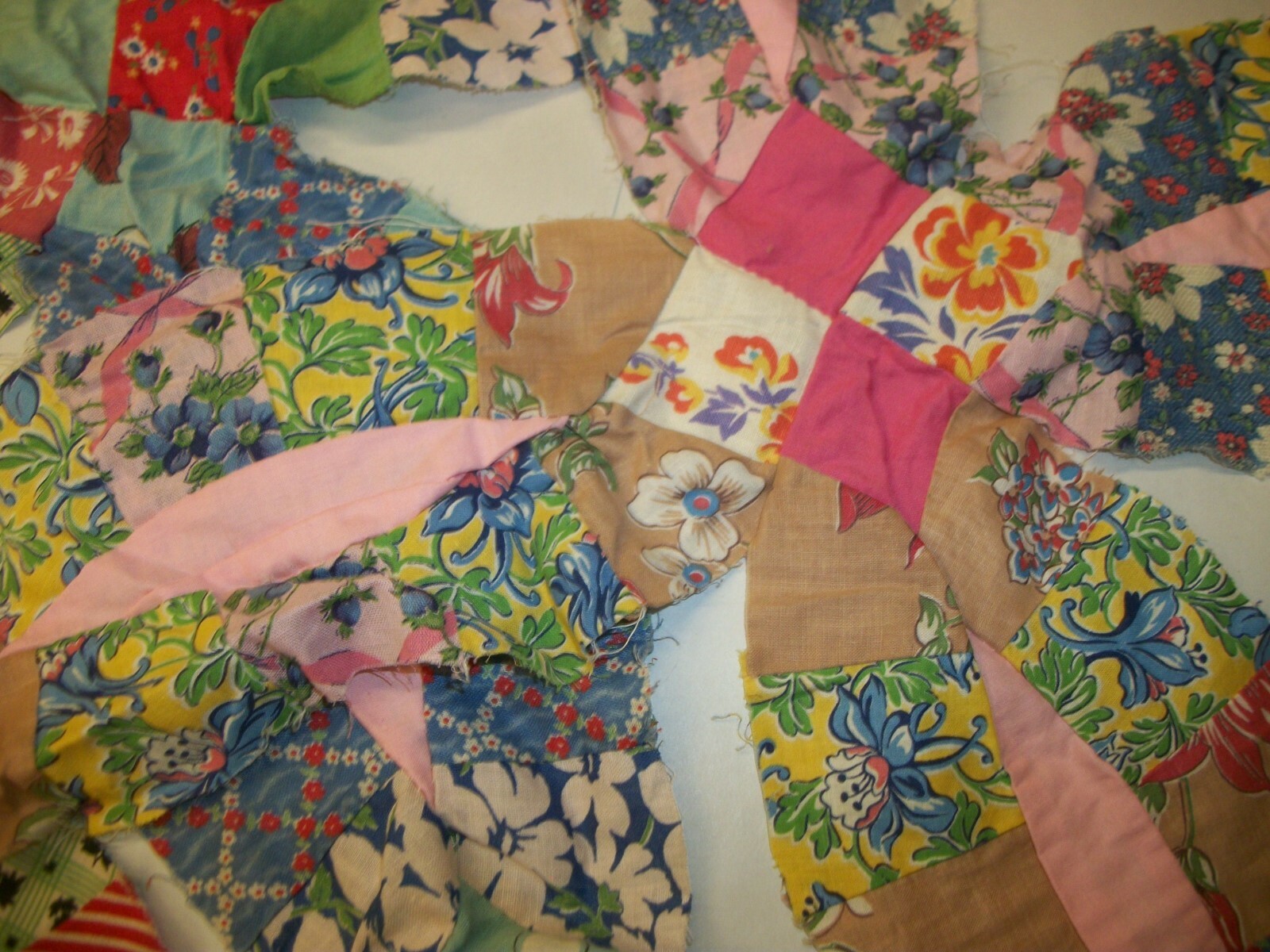 Hand Stitched Quilt Pieces - Vintage Fabric - Repurpose