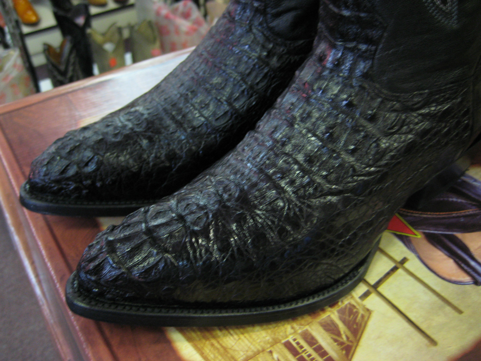 Pre-owned Los Altos Boots Los Altos R-toe Black Genuine Hornback Crocodile Caiman Western Cowboy Boot D