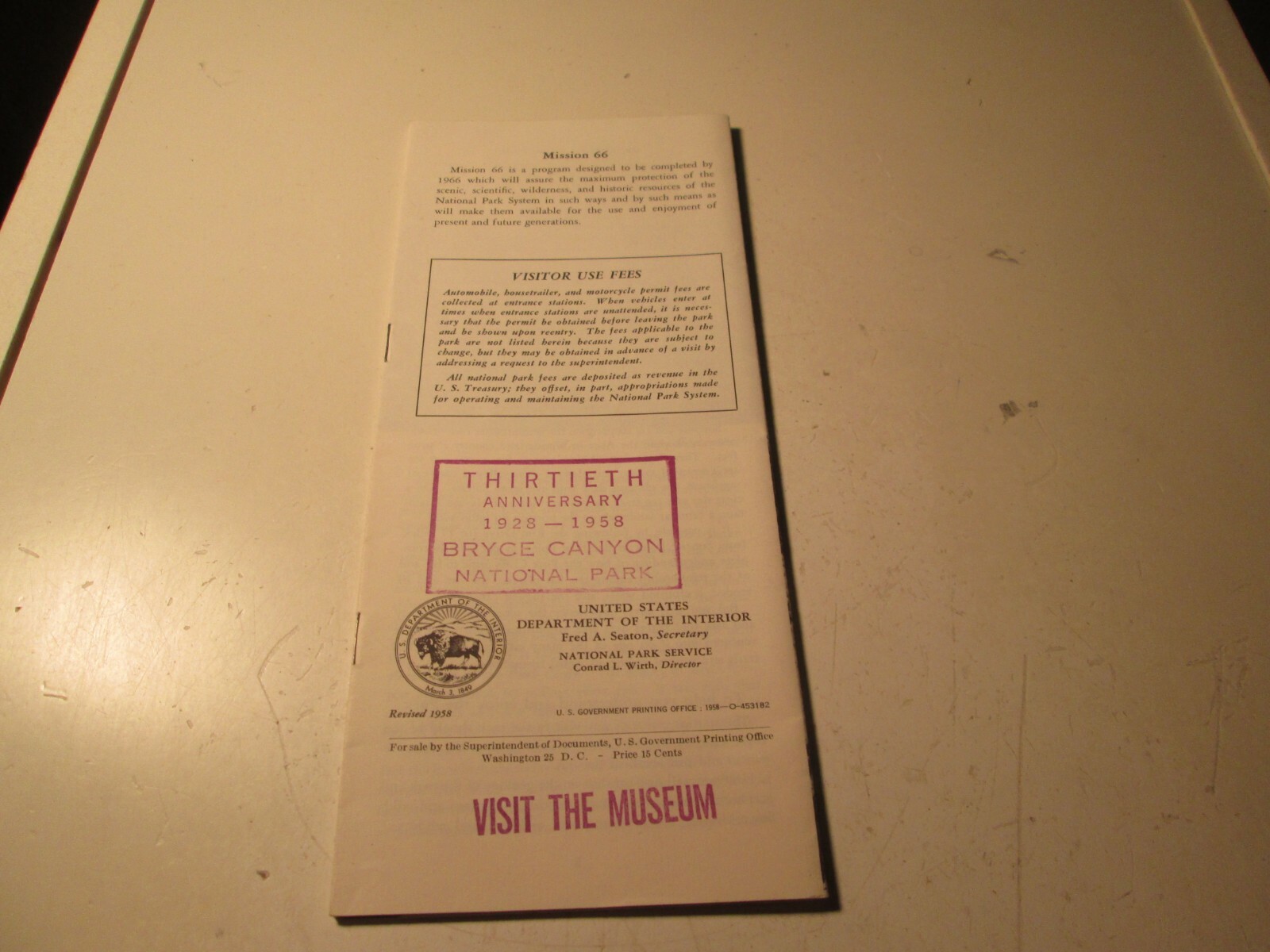 Vintage 1958 Bryce Canyon National Park Brochure Utah 30th Anniversary