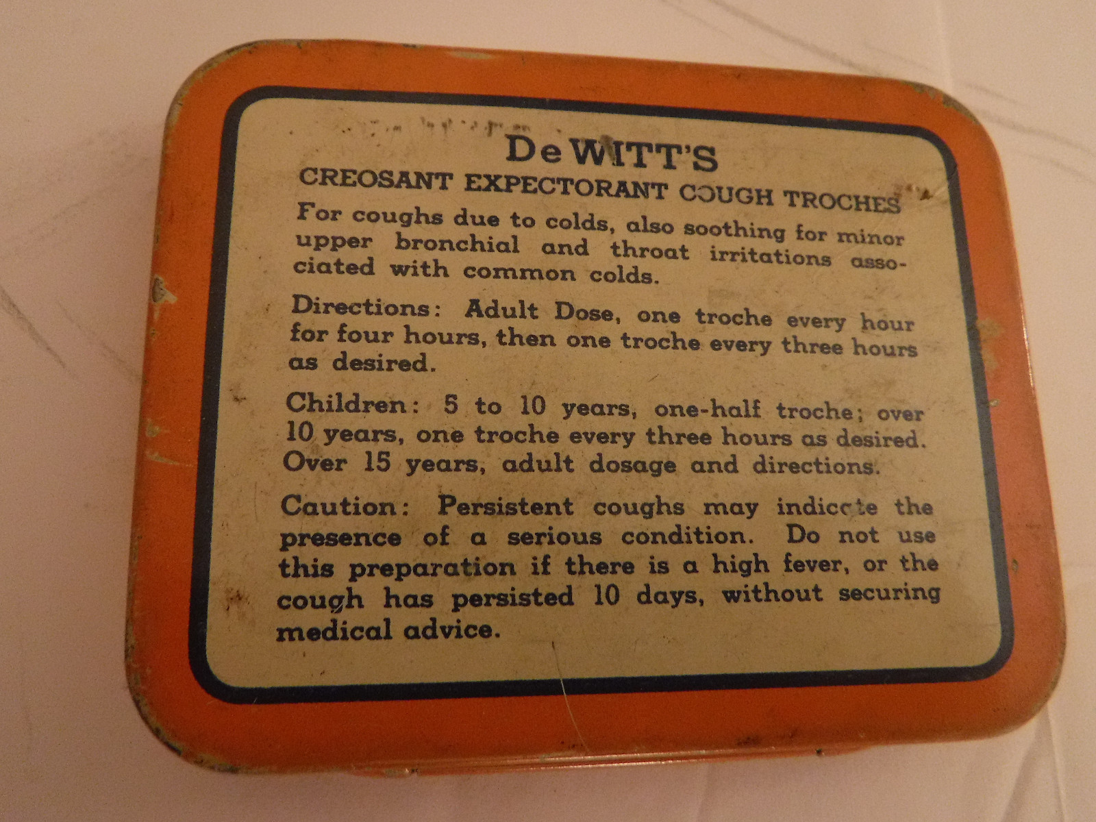 Vintage DeWitts Creosant Cough Troches Advertising Tin