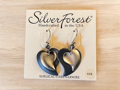 Silver Forest Heart Dangle Earrings NWT