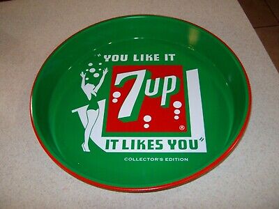 Brand New Vintage Metal 7UP Seven Up Soda Serving Tray 14  Round 1992 Dallas TX
