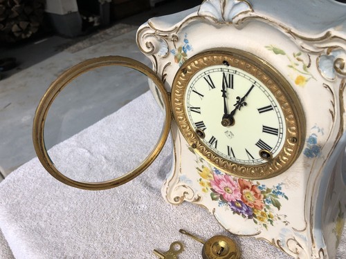 1913 Antique Ansonia Porcelain Mantel Clock Working Correctly LaCumbre RoyalBonn