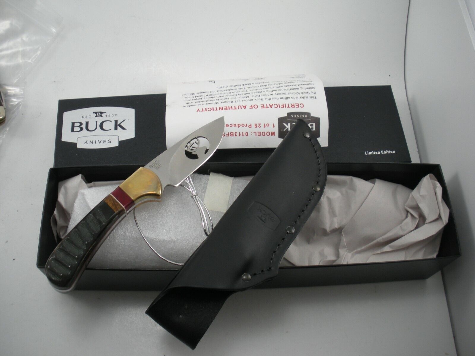 BUCK FACTORY CUSTOM 113 FIXED BLADE RANGER KNIFE w/ SHEATH BUCK FACTORY CUSTOM 113 FIXED BLADE RANGER KNIFE w/ SHEATH