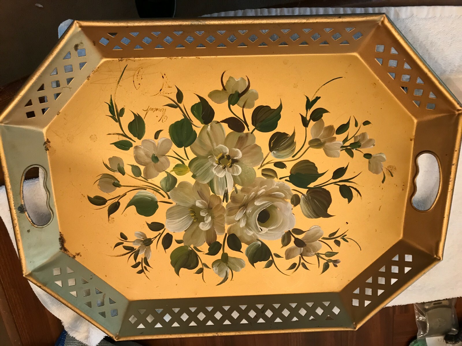 VINTAGE METAL HAND PAINTED TRAY SIGNED VINCENT | eBay