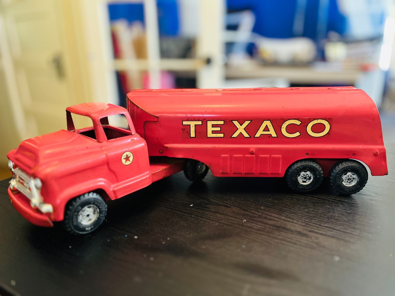 Vintage Buddy L Toy Red Texaco Fuel Tanker Truck Pressed Steel
