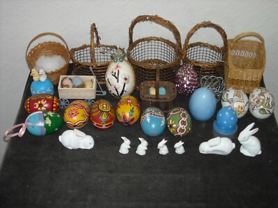 Easter Lot: Eggs Miniature Baskets Ceramic Bunnies
